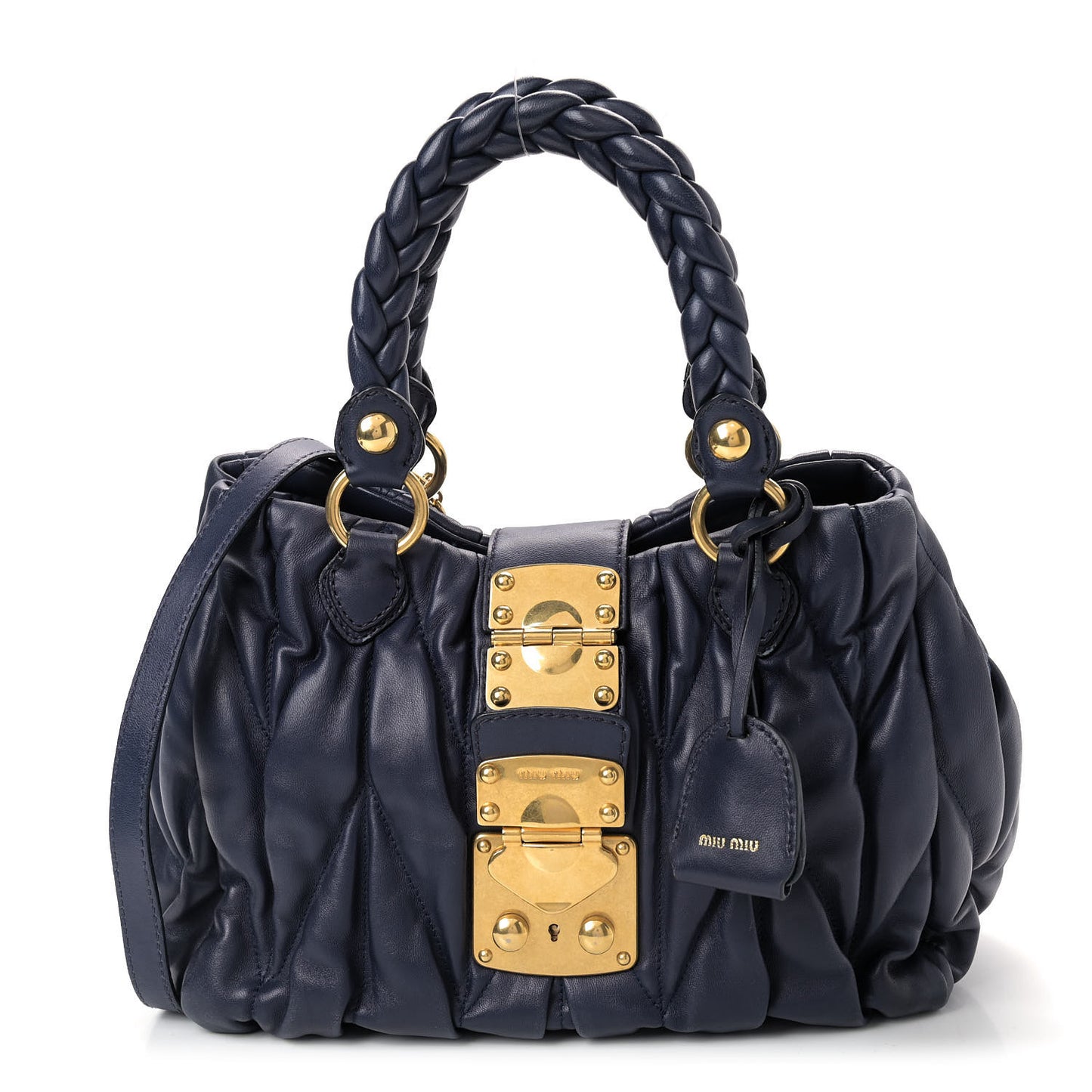 Nappa Matelasse Top Handle Satchel Navy Blue