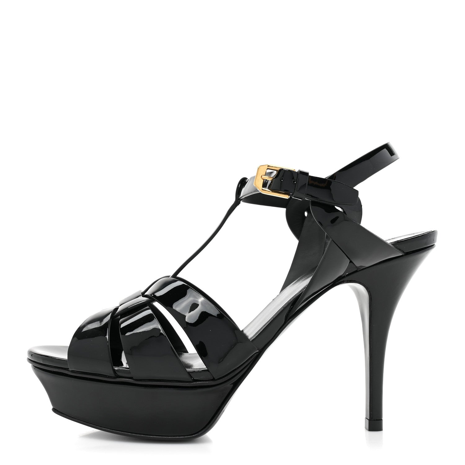 Saint Laurent Patent Tribute 75 Platform Sandals 38 Black 1 of 9