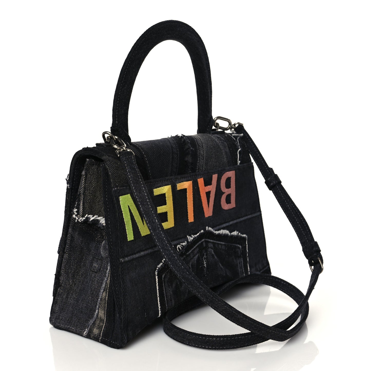 Denim Patchwork Limited Edition Medium Hourglass Top Handle Bag