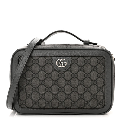 Gucci GG Supreme Monogram Textured Dollar Calfskin Small Ophidia Top Handle Shoulder Grey Black Graphite Grey 1 of 10