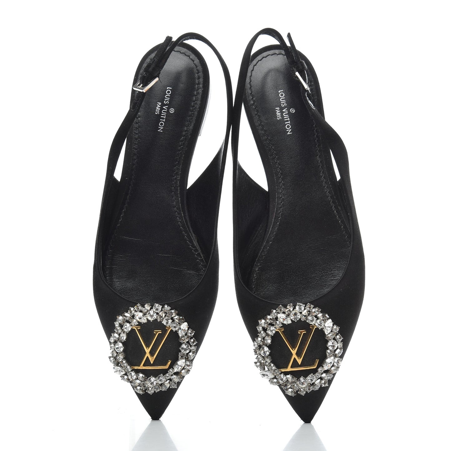 Satin Crystal Madeleine Slingback Ballerina Flats 38 Black