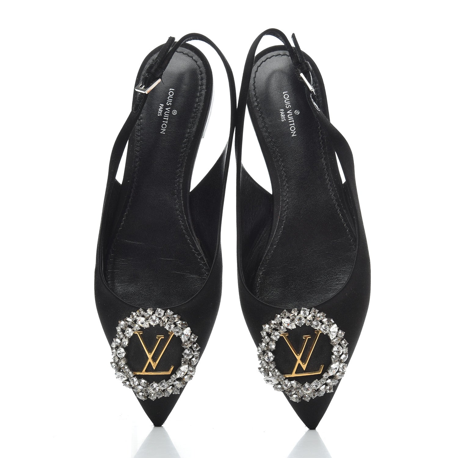 Louis Vuitton Satin Crystal Madeleine Slingback Ballerina Flats 38 Black 5 of 9