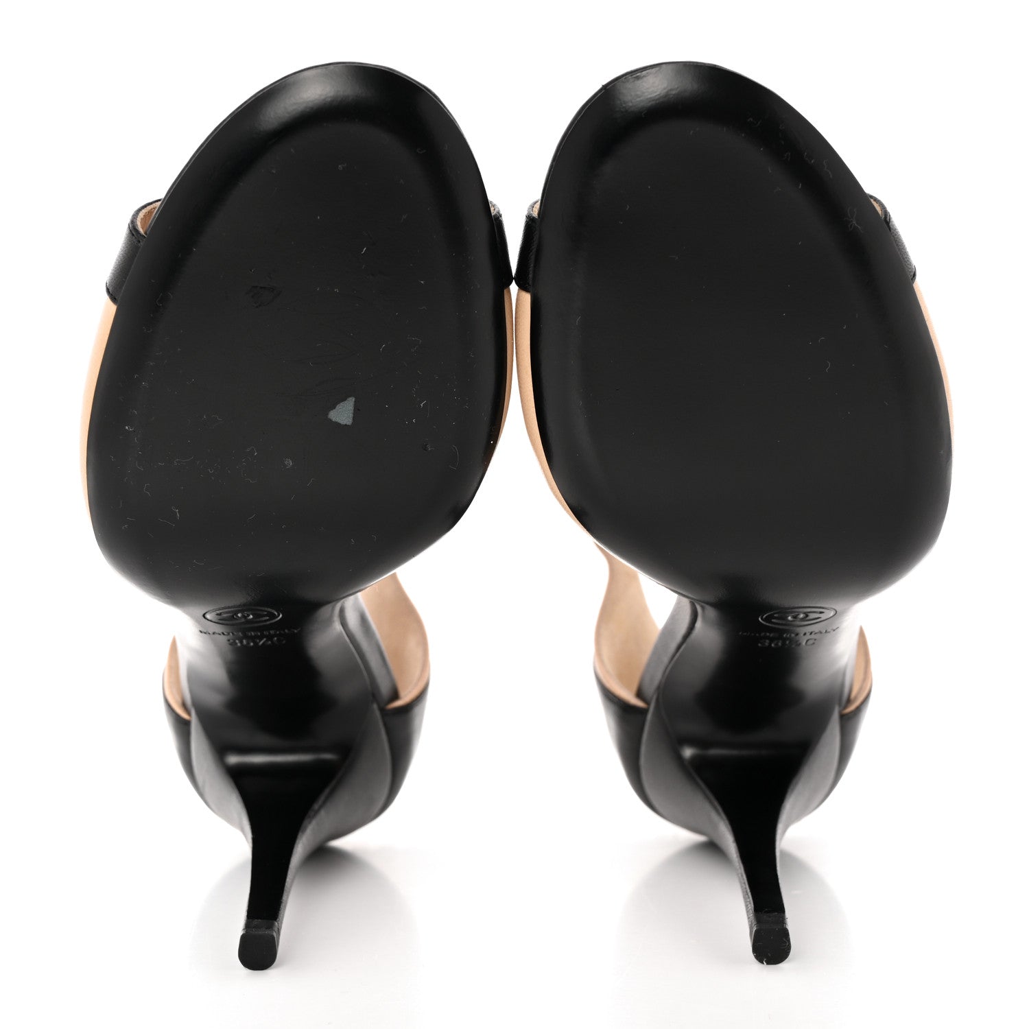Chanel Lambskin Peep Toe Sandals 36.5 Beige Black 5 of 9