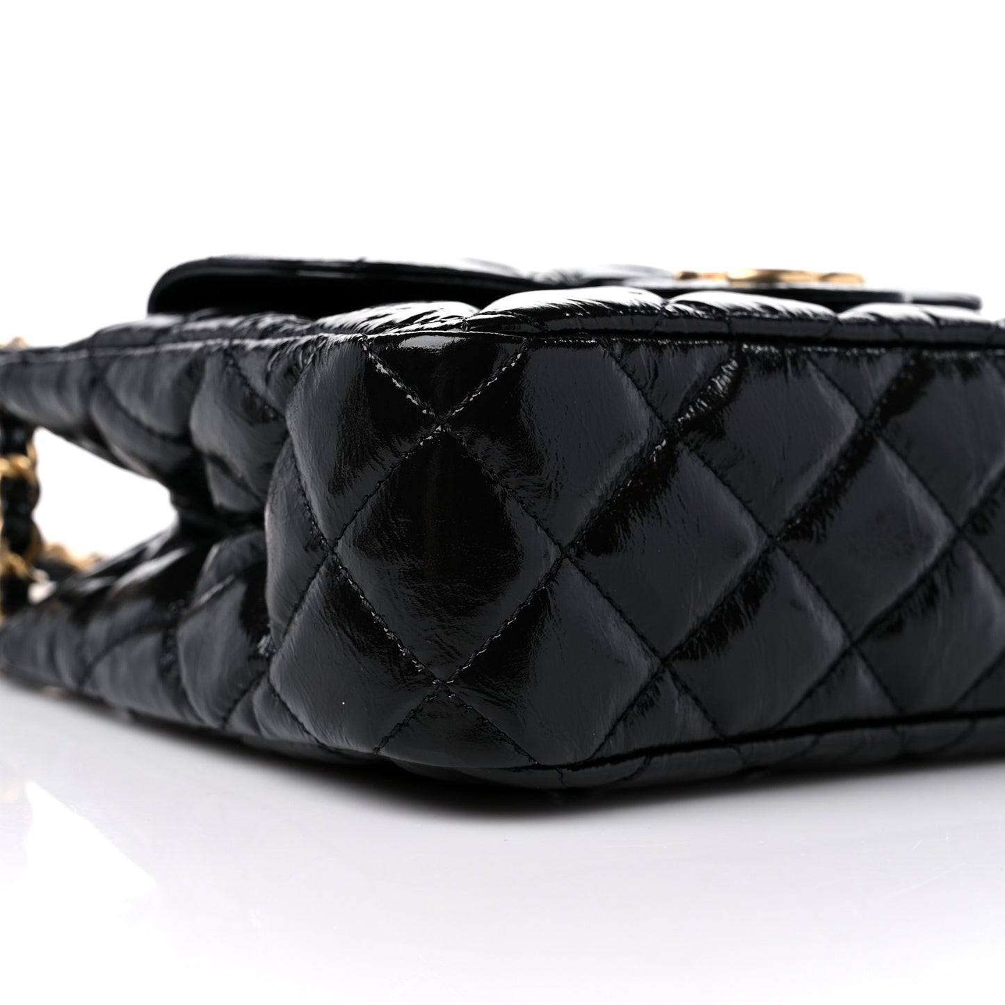 Shiny Crumpled Calfskin Quilted Small Wavy CC Hobo Black