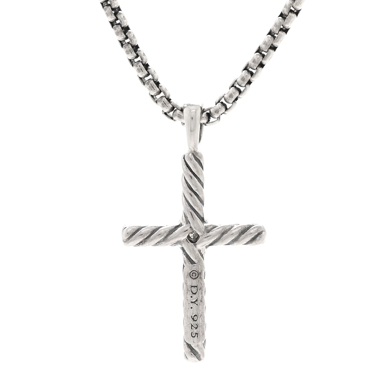 David Yurman Sterling Silver Diamond Cable Classics Cross Necklace 4 of 5