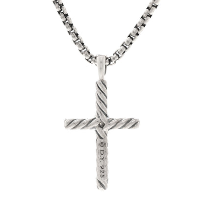 David Yurman Sterling Silver Diamond Cable Classics Cross Necklace 4 of 5