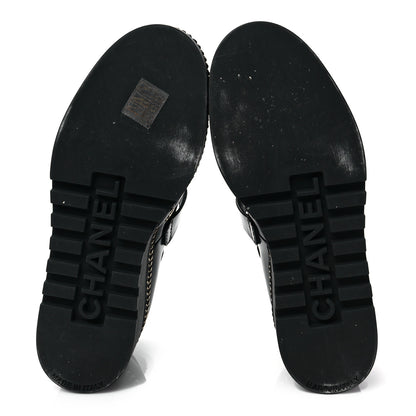Chanel Shiny Calfskin Lace Up Platform Loafers 37 Black 5 of 8