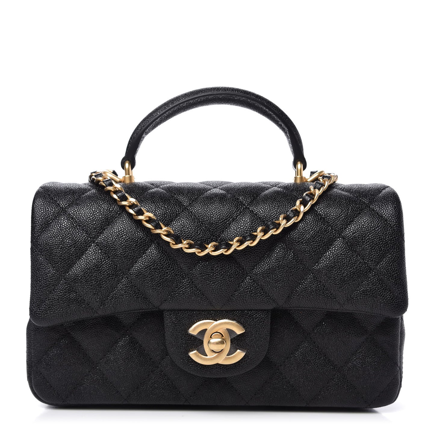 Caviar Quilted Mini Top Handle Rectangular Flap Black