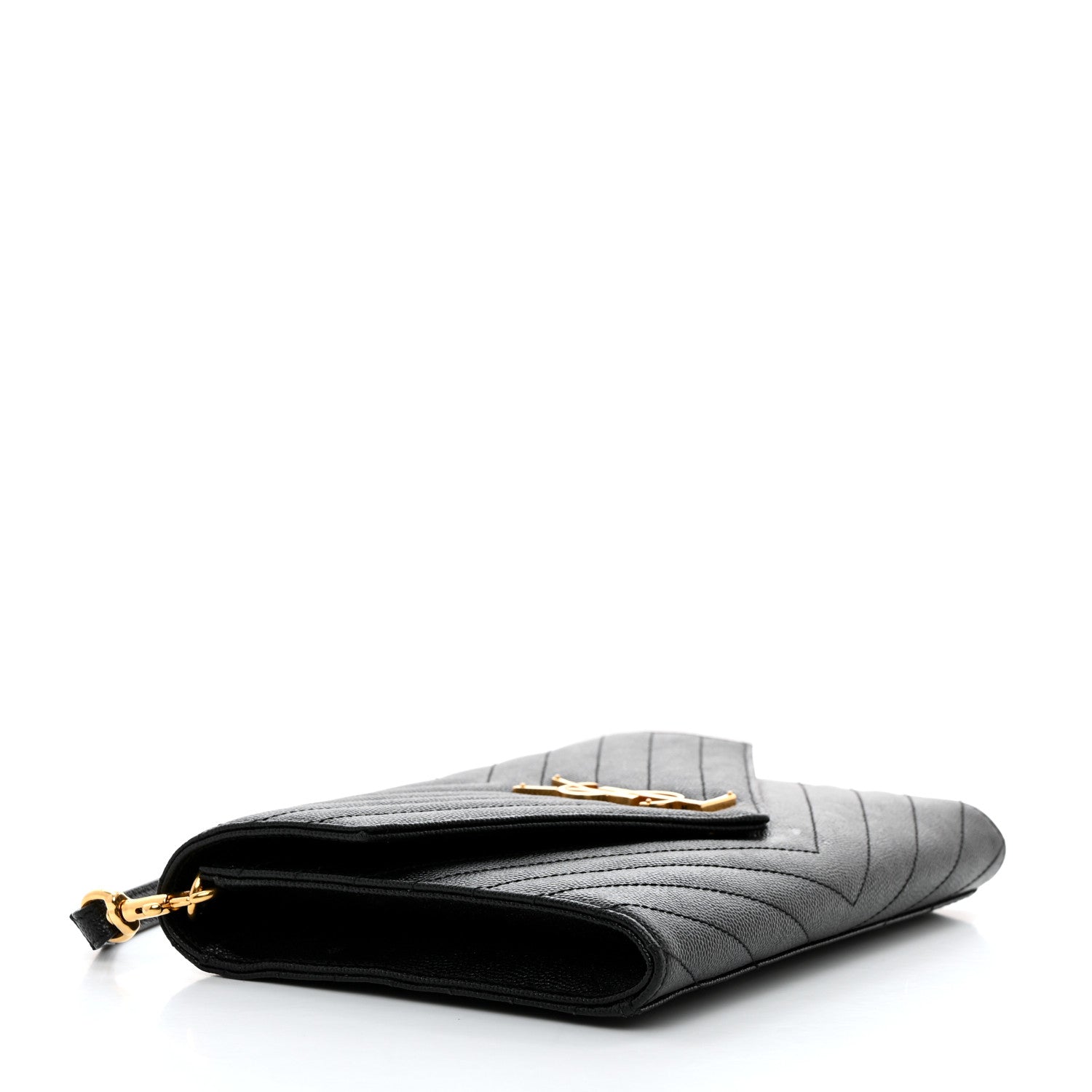 Saint Laurent Grain De Poudre Matelasse Chevron Monogram Envelope Clutch Black 4 of 8