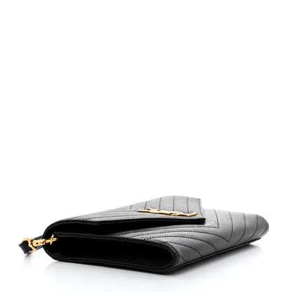 Saint Laurent Grain De Poudre Matelasse Chevron Monogram Envelope Clutch Black 4 of 8