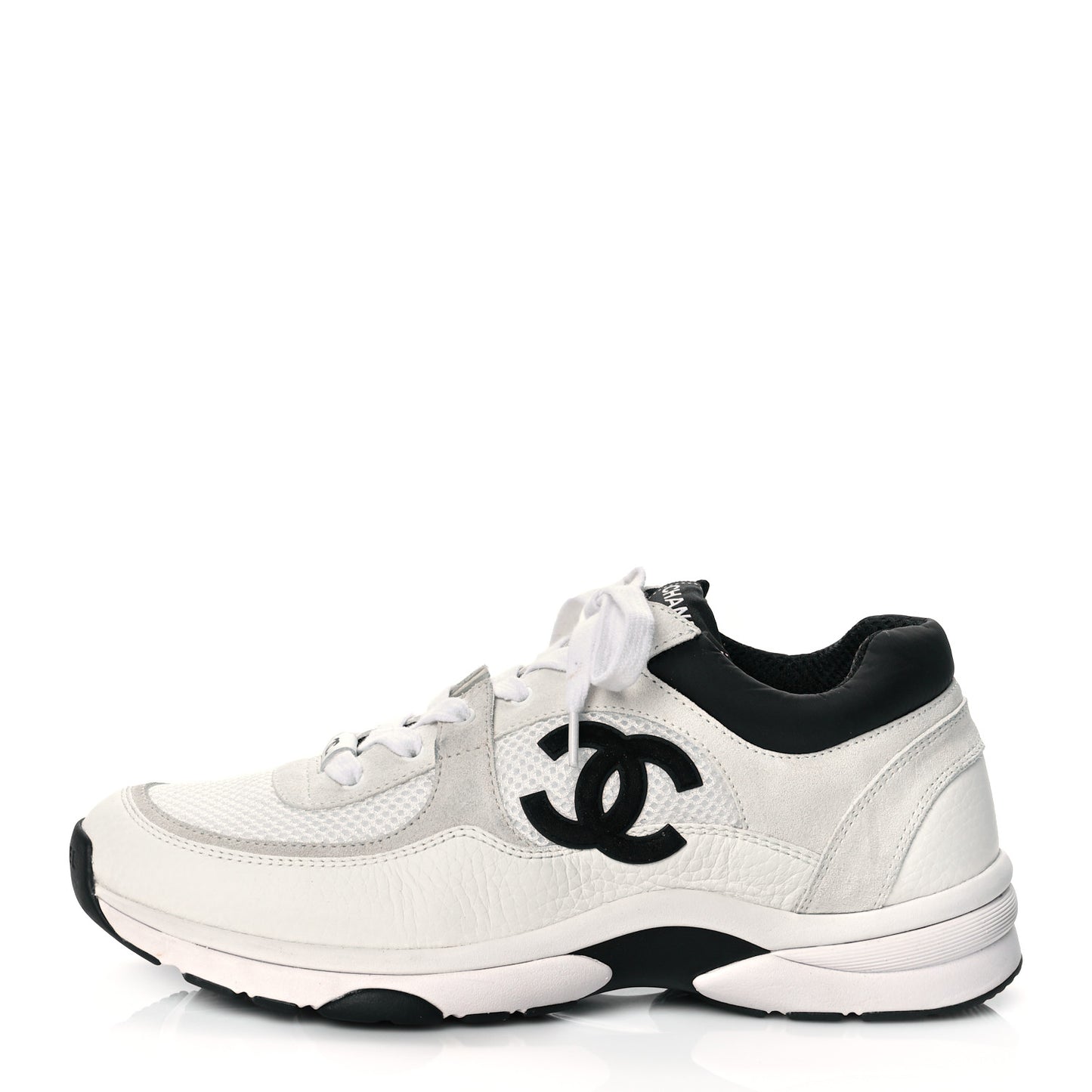 Mesh Suede Calfskin Grained Calfskin Womens CC Sneakers 41 White Black