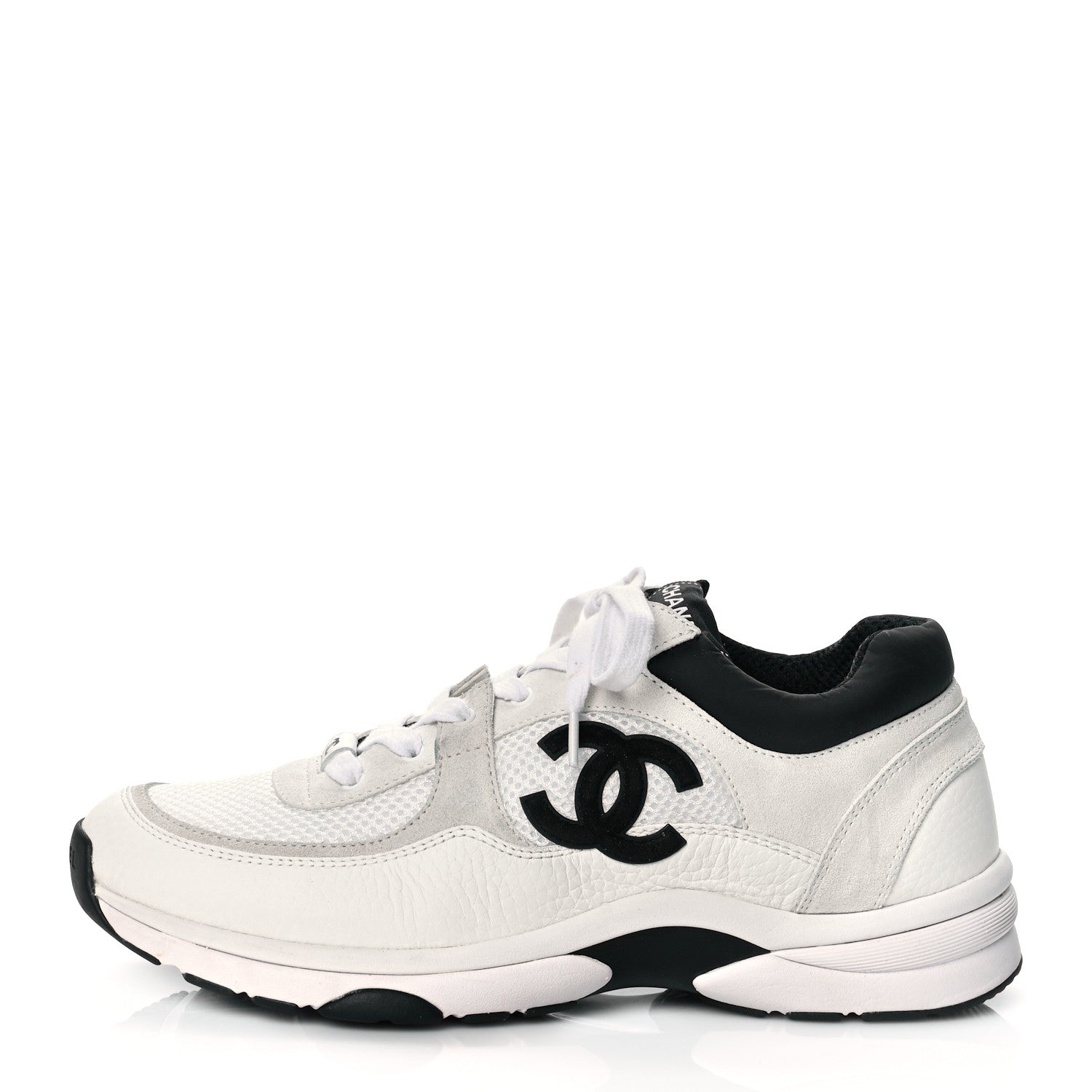 Chanel Mesh Suede Calfskin Grained Calfskin Womens CC Sneakers 41 White Black 1 of 9