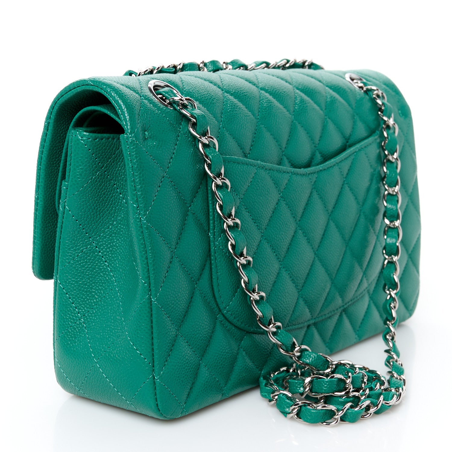 Chanel Caviar Quilted Medium Double Flap Green 3 of 12