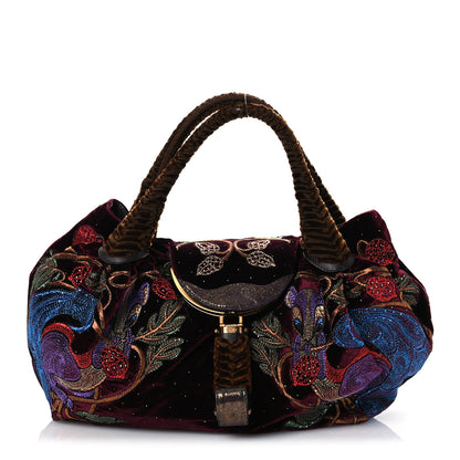 Fendi Velvet Embroidered Squirrel Spy Bordeaux Multicolor 1 of 12