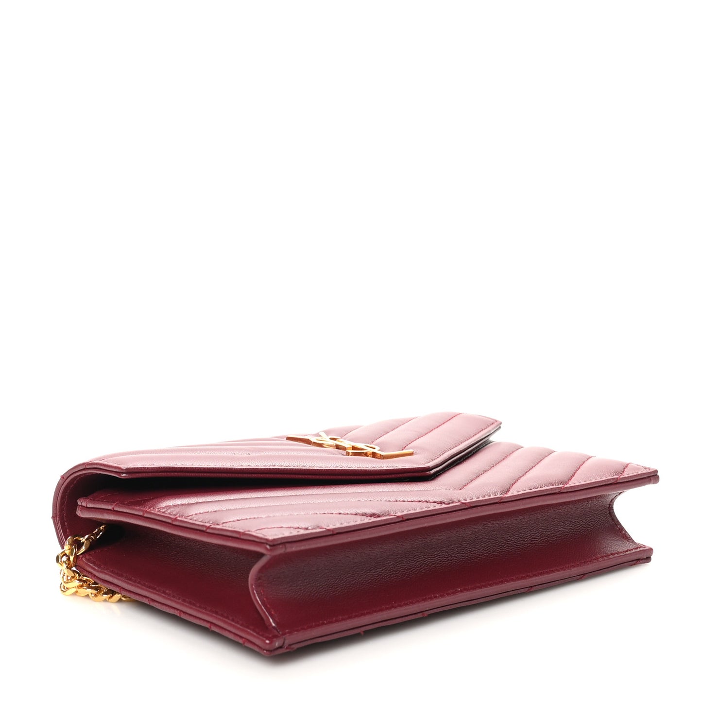 Calfskin Matelasse Chevron Monogram Envelope Chain Wallet Rouge Merlot
