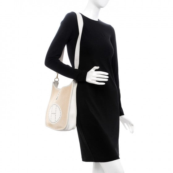 Hermes Toile Taurillon Clemence Evelyne PM Blanc White 2 of 11
