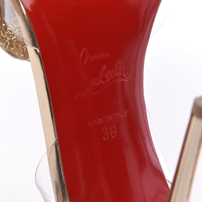 Christian Louboutin Metallic Calfskin Glitter Tonic PVC Fossiliza 100 Sandals 36 Version Light Gold 6 of 9