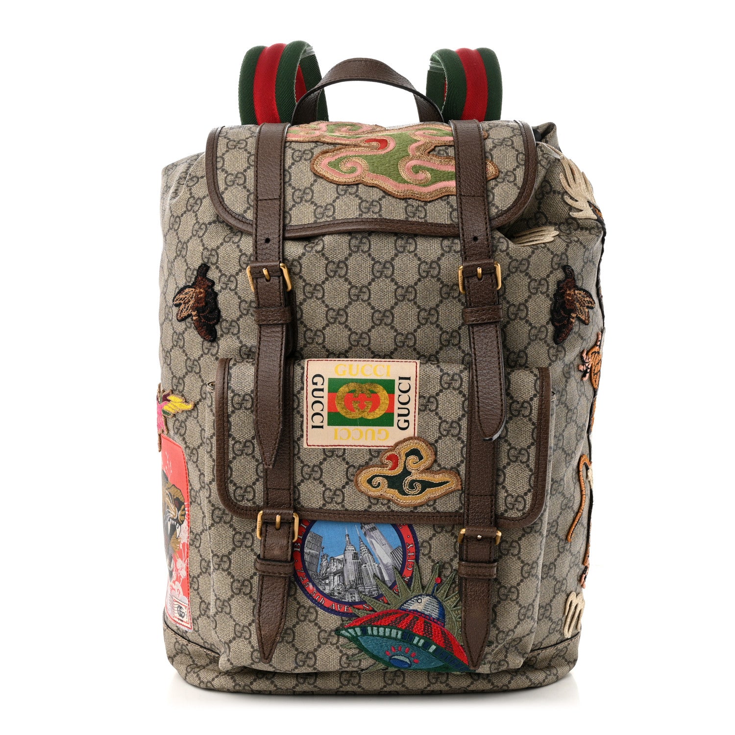 Gucci Soft GG Supreme Monogram Courrier Web Double Buckle Backpack Beige New Acero 1 of 14