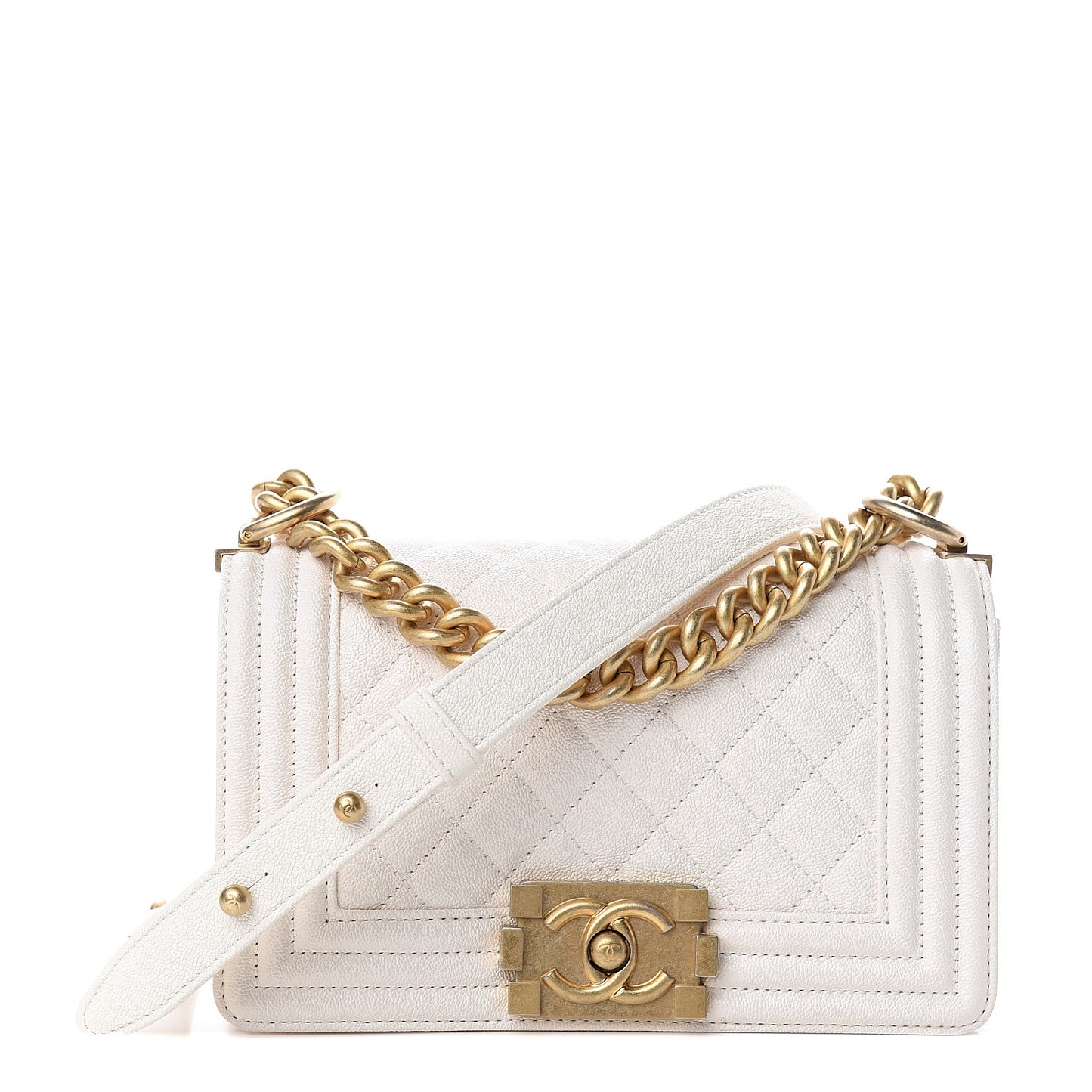 Caviar Quilted Small Boy Flap Ivory