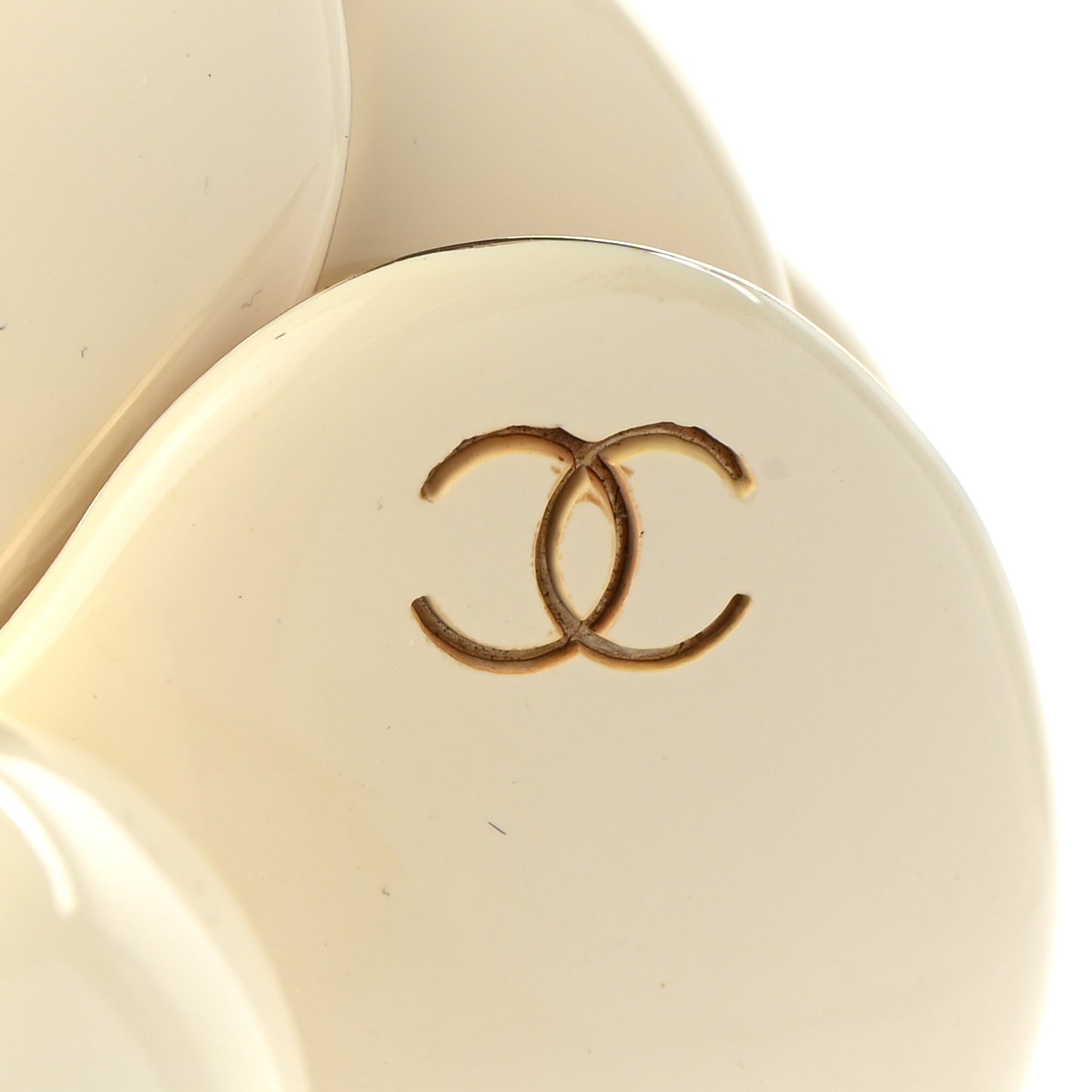 Enamel CC Camellia Brooch Pin Ivory Gold
