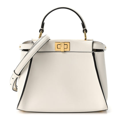 Fendi Vitello Seta Suede FF Mini Peekaboo Iconic Satchel White Ice 1 of 9