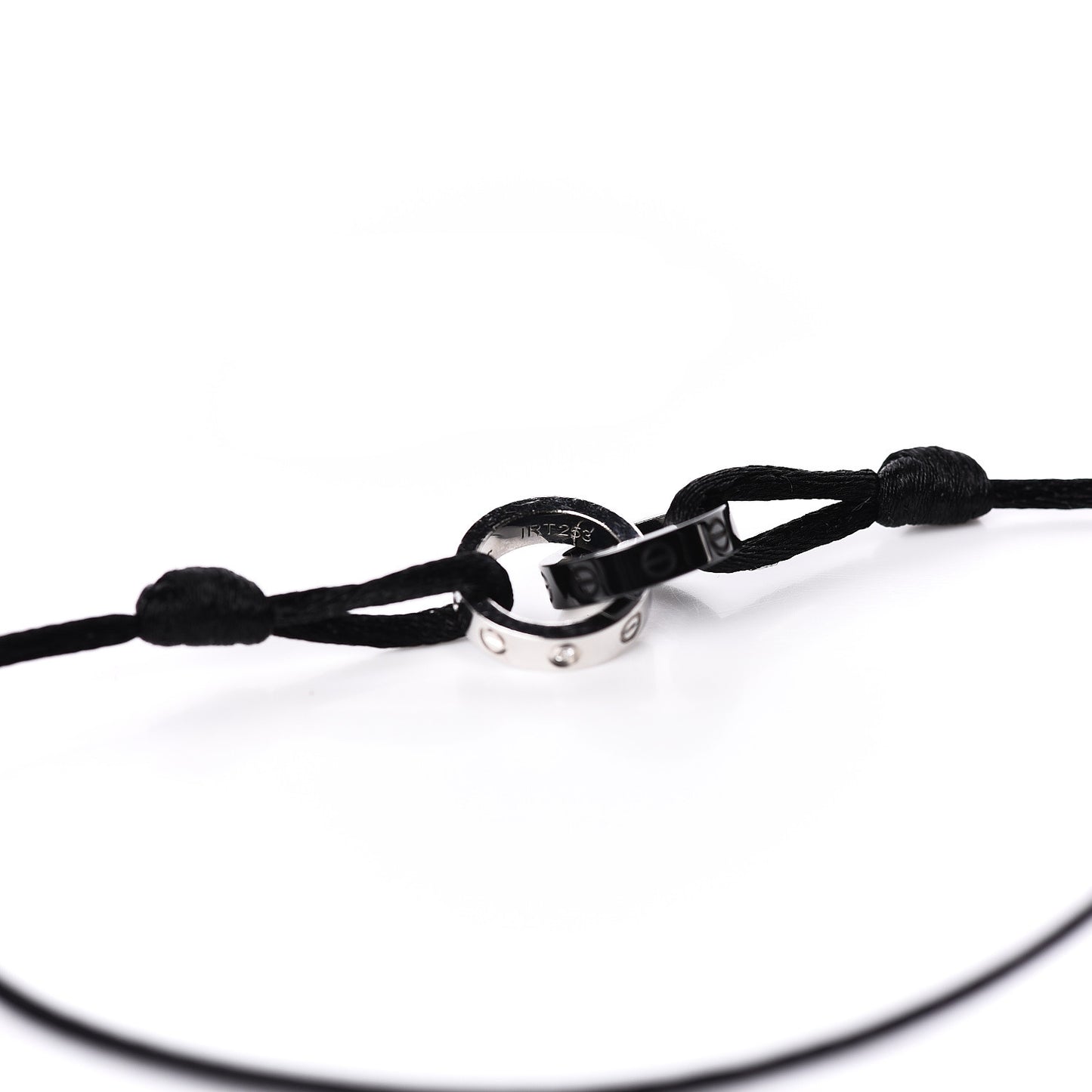 18K White Gold Ceramic 4 Diamond LOVE Cord Bracelet Black
