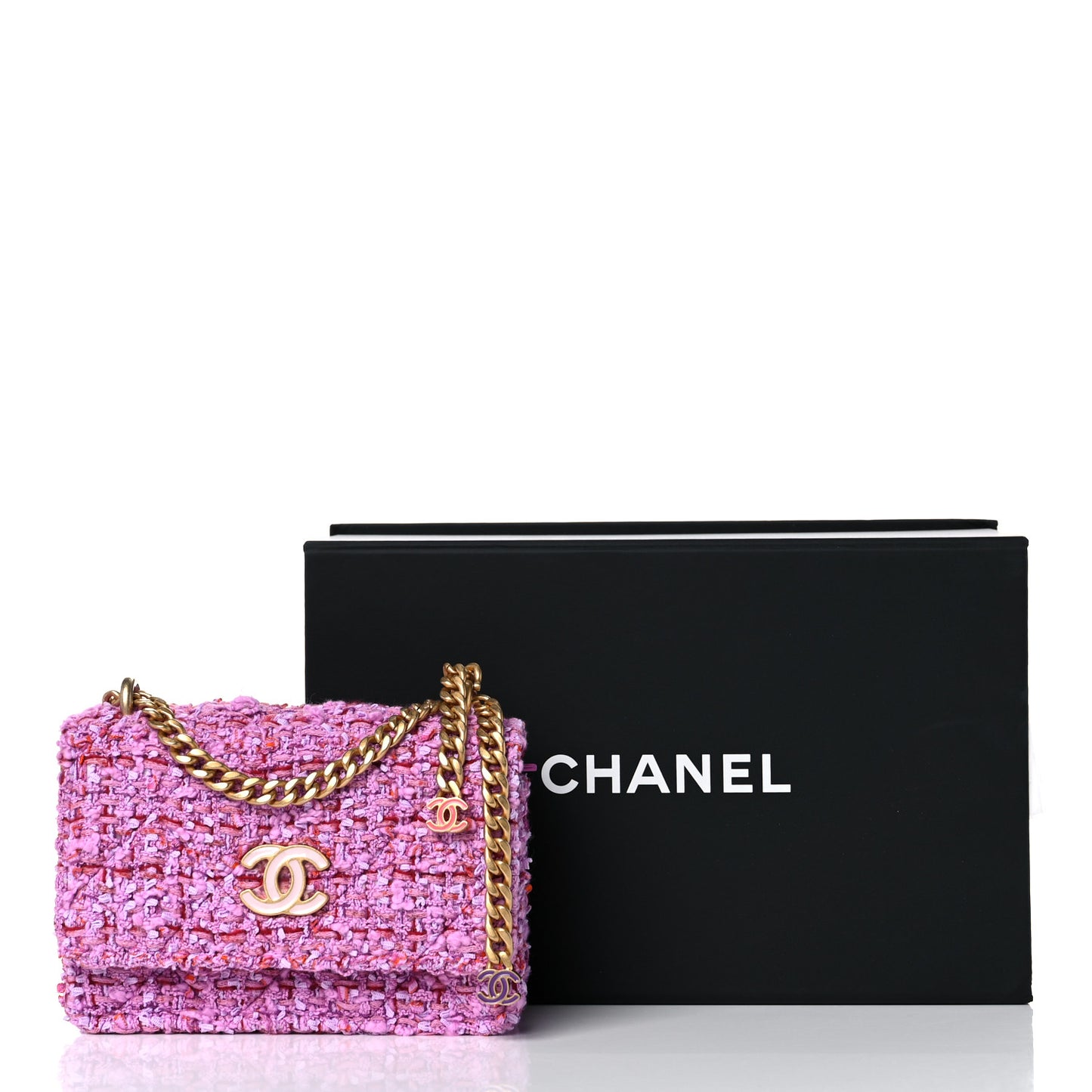 Tweed Enamel Quilted Pending CC Mini Wallet On Chain WOC Pink Purple