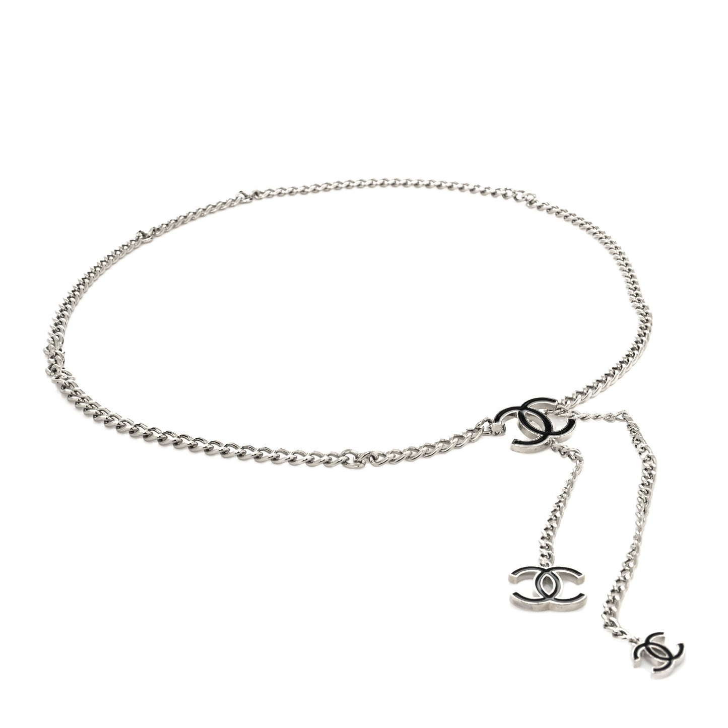 Enamel CC Chain Logo Belt Silver Black
