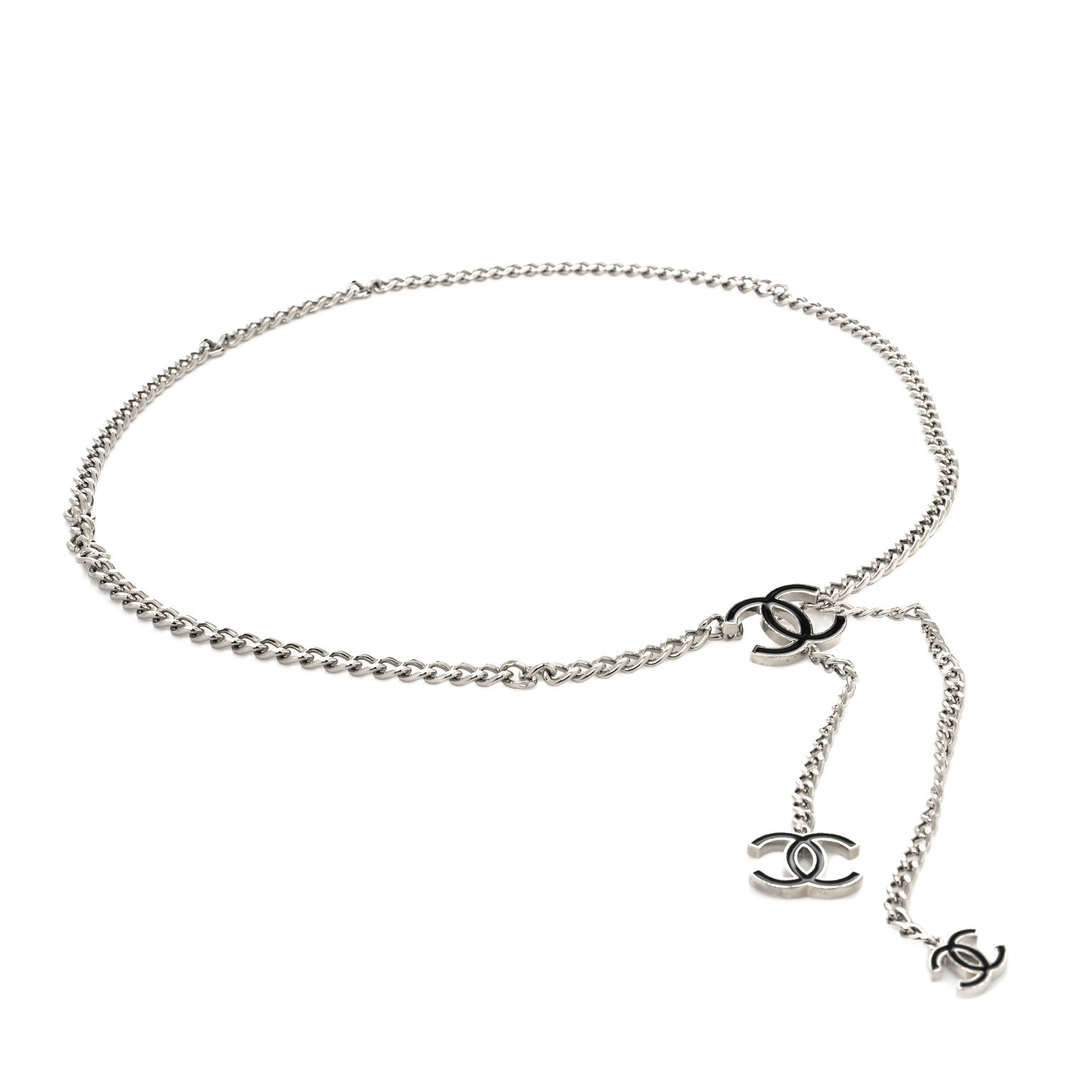 Chanel Enamel CC Chain Logo Belt Silver Black 1 of 3