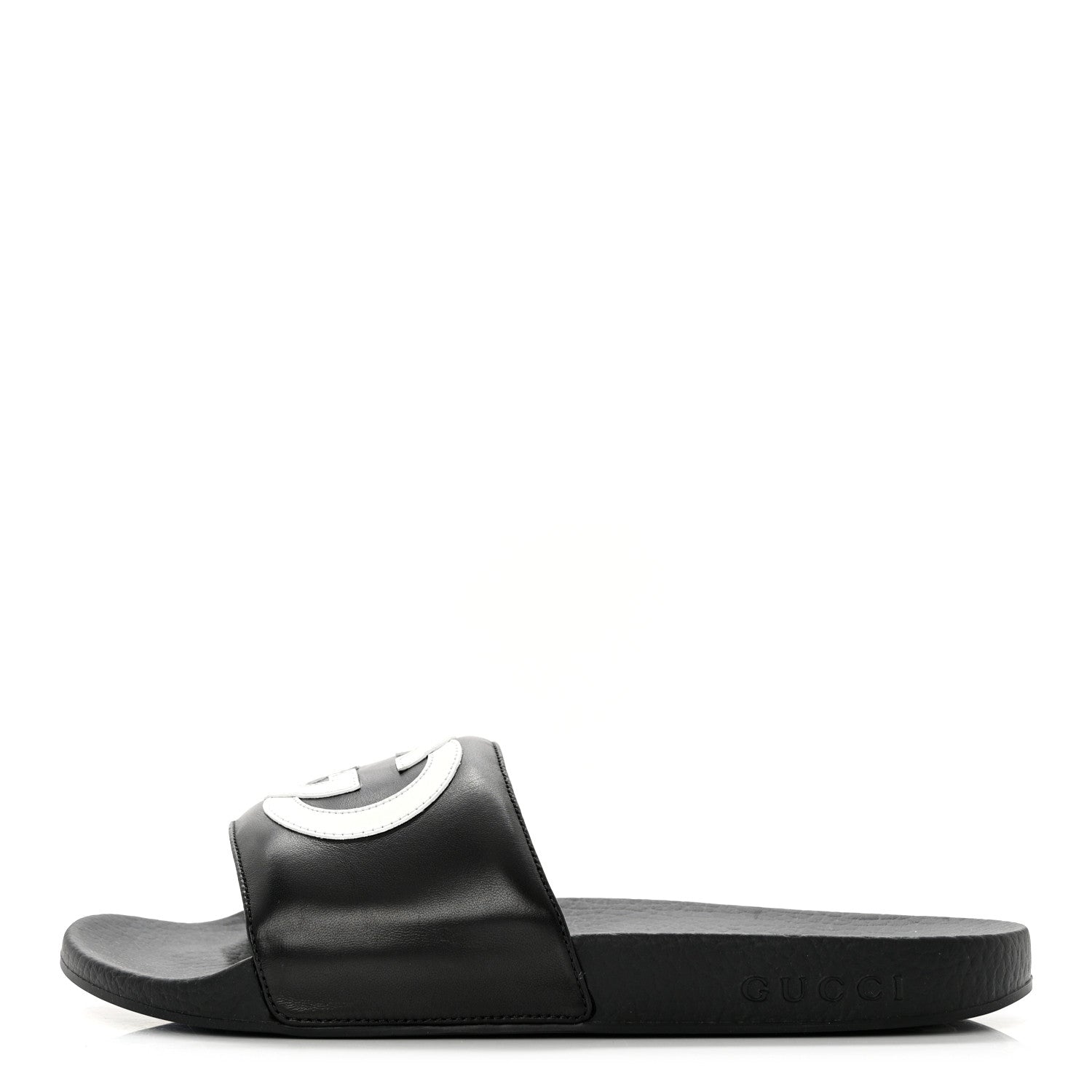 Gucci Nappa Miro Soft Calfskin Womens Interlocking G Slide Sandals 39 Black White 1 of 10