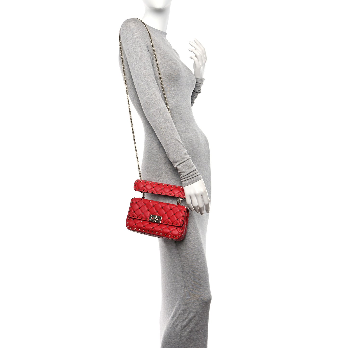 Lambskin Small Rockstud Spike Shoulder Bag Red