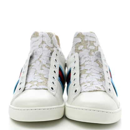 Gucci Calfskin Lace Ayers Sylvie Web New Womens Ace High Top Sneakers 35 White 2 of 9
