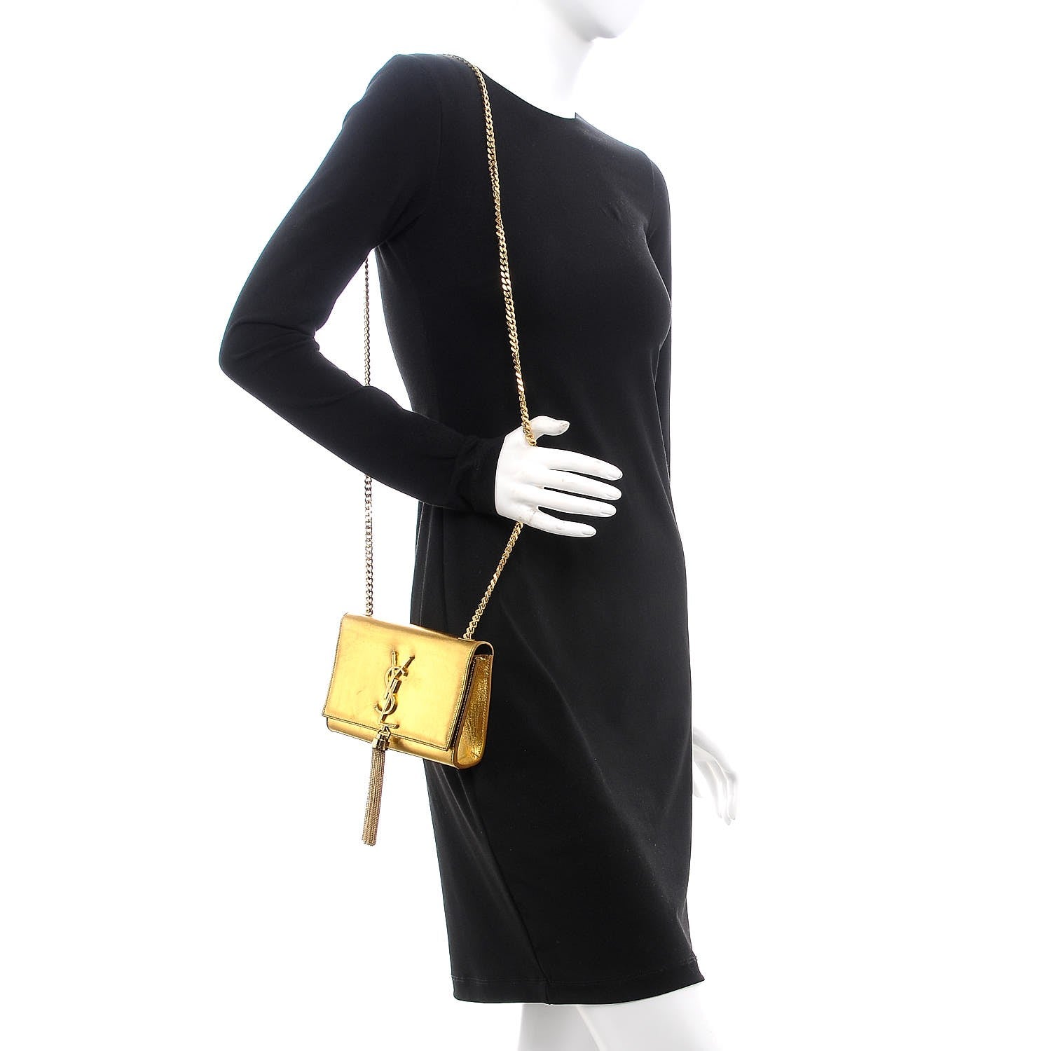 Saint Laurent Metallic Calfskin Small Classic Monogram Kate Tassel Satchel Gold 2 of 9
