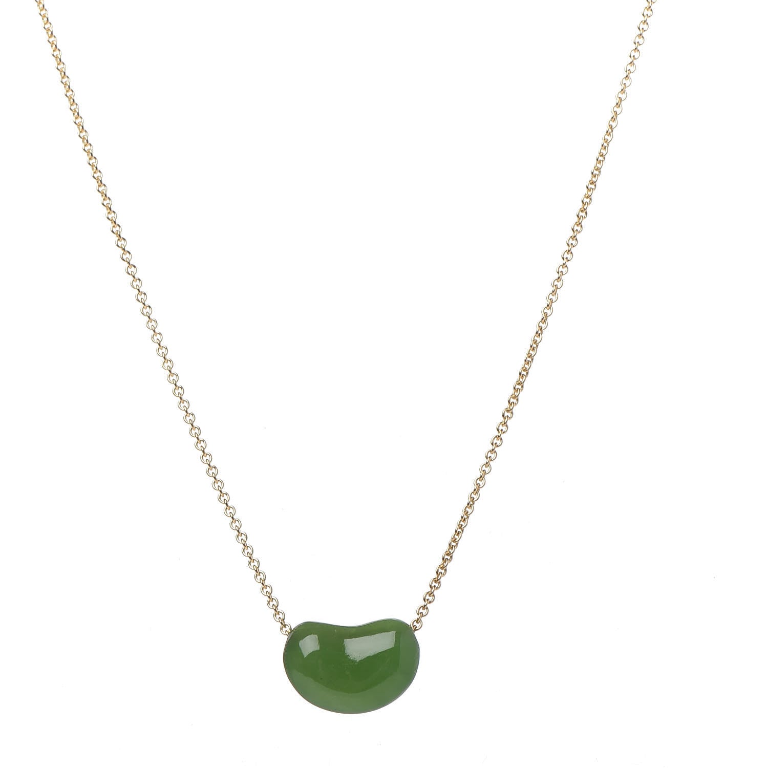Tiffany 18K Yellow Gold Green Jade 9mm Elsa Peretti Bean Pendant Necklace 4 of 9