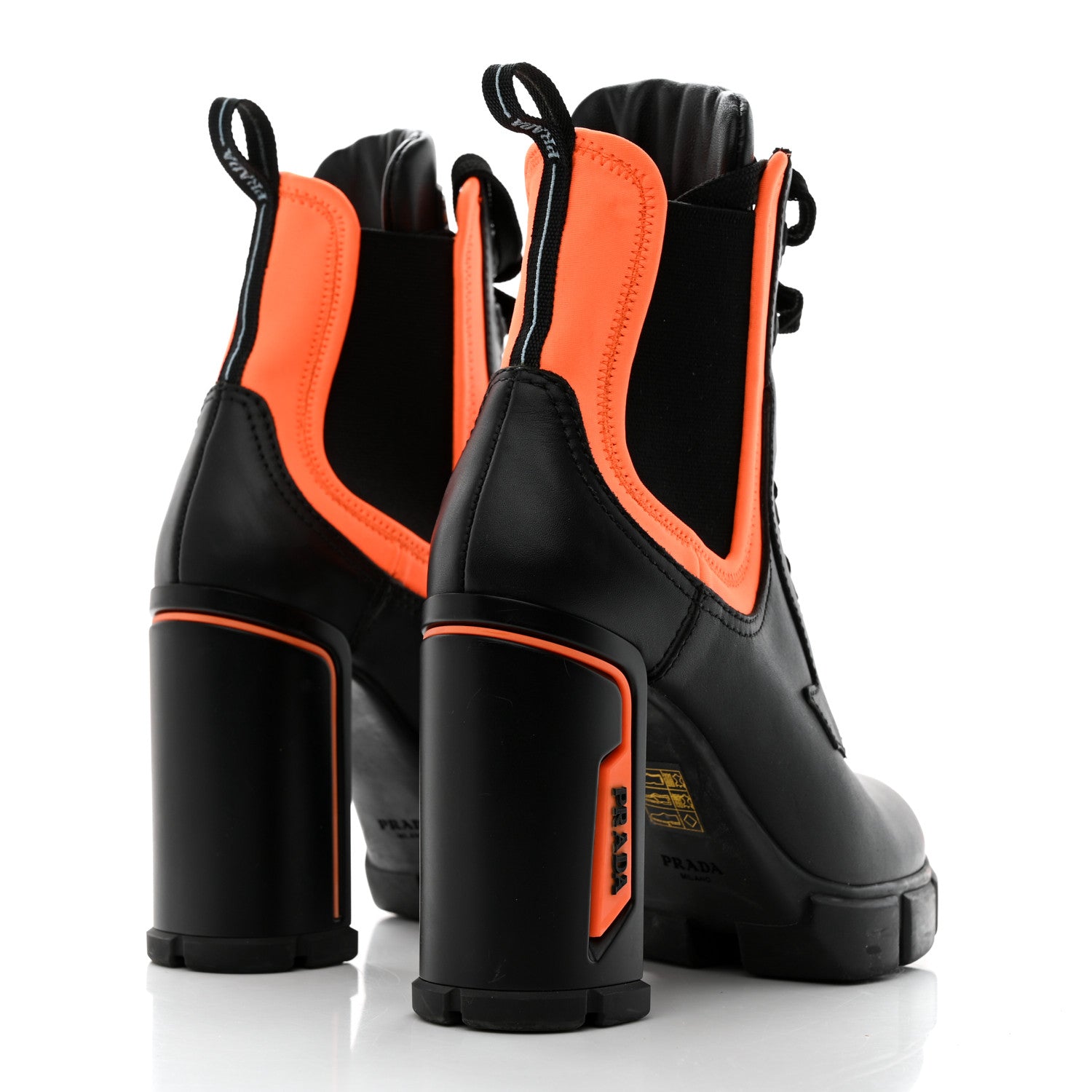 Prada Vitello Montana Neoprene Lace Up Chelsea 110mm Ankle Boots 36 Black Arancio 4 of 8