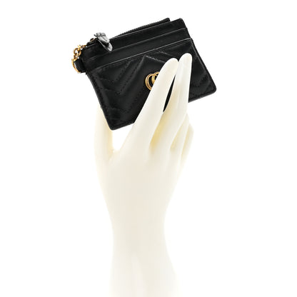 Gucci Calfskin Matelasse Chevron GG Marmont Key Case Card Holder Black 2 of 11