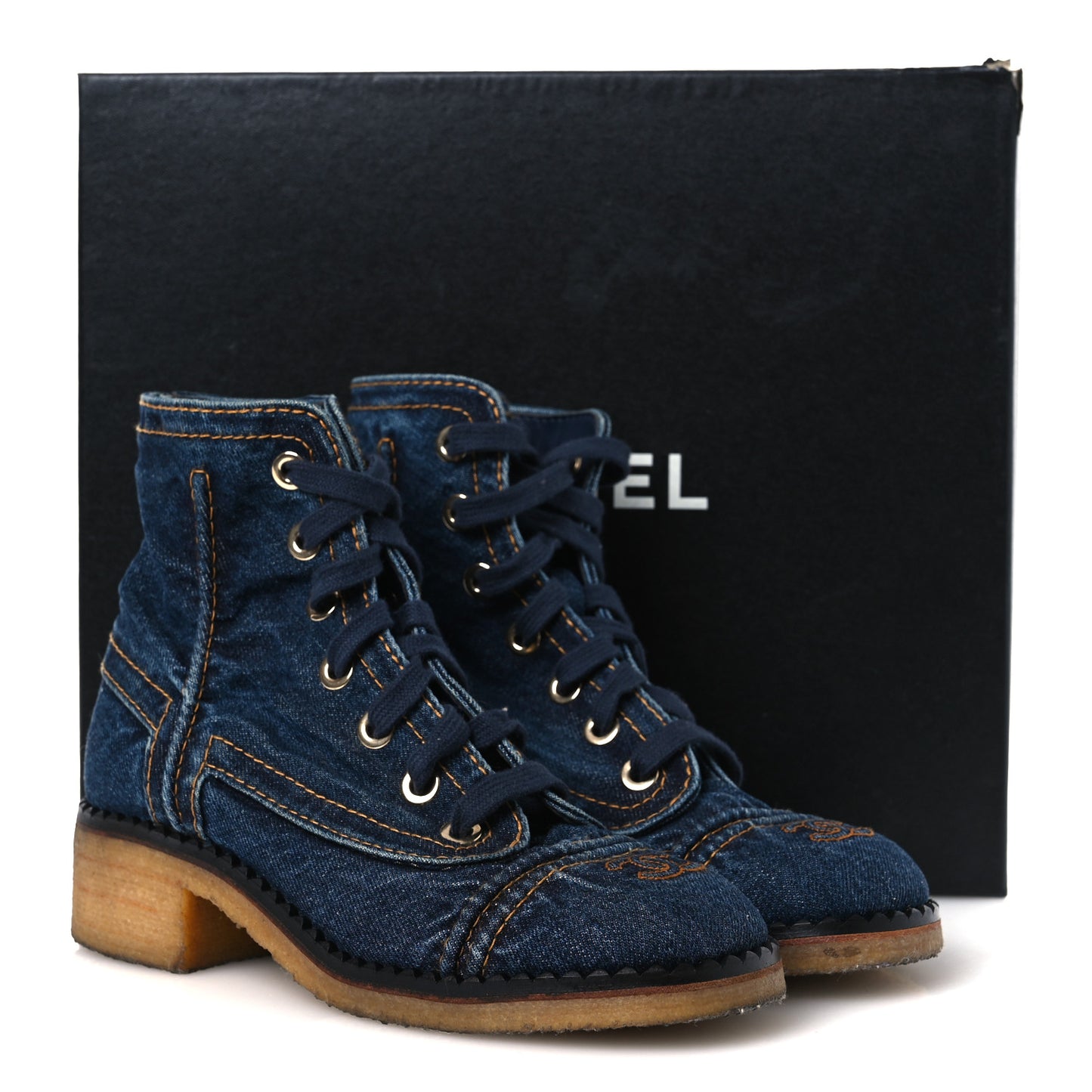 Denim Lace Up Boots 36.5 Navy Blue