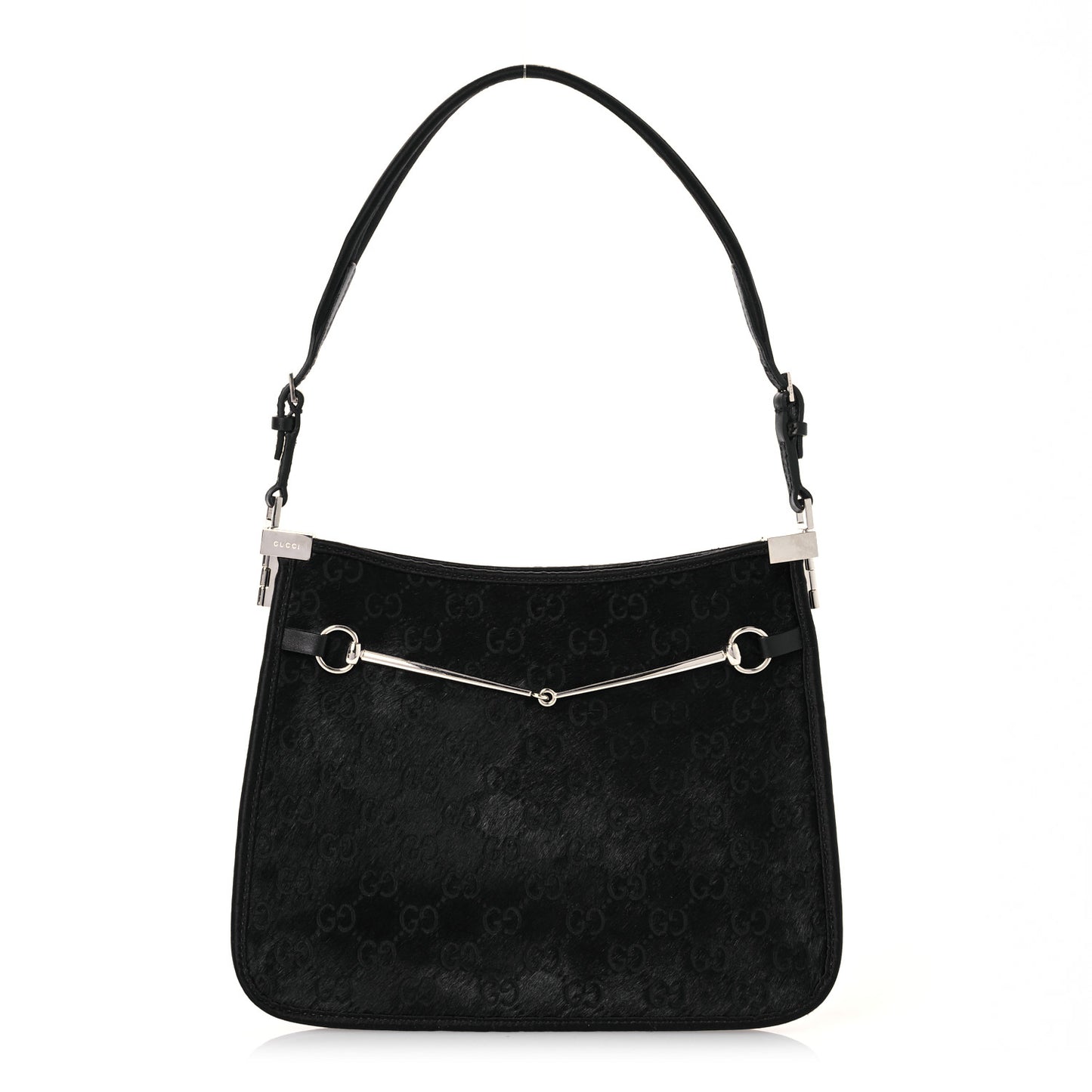 Calf Hair Horsebit Slim Shoulder Bag Black