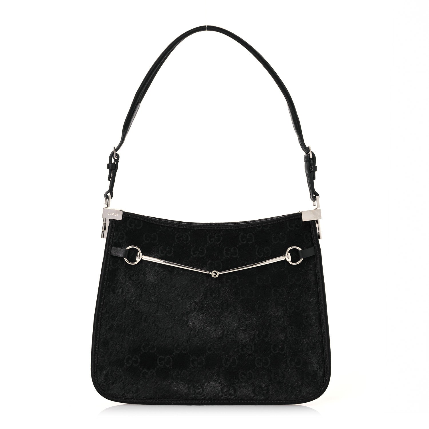 Gucci Calf Hair Horsebit Slim Shoulder Bag Black 1 of 12