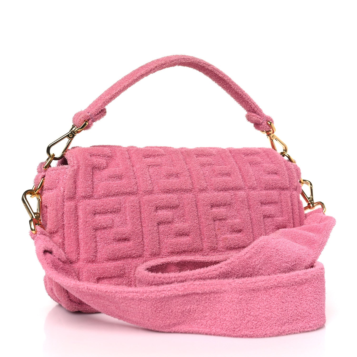 Fendi Terry Cloth Vitello Century Matte FF 1974 Embossed Baguette Lollypop 3 of 10