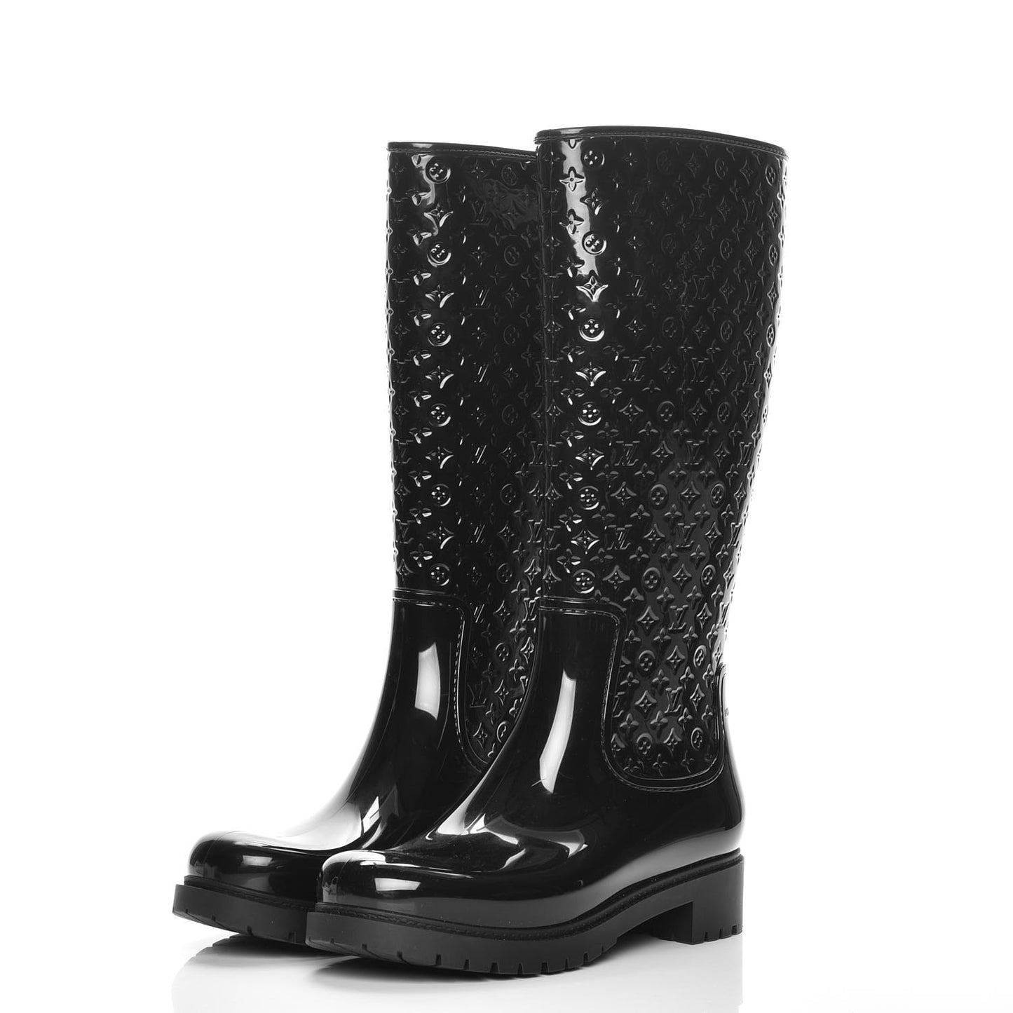 Rubber Embossed Monogram Splash Rain Boots 41 Black