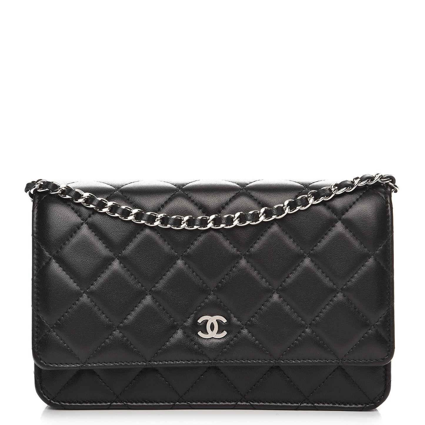 Lambskin Quilted Wallet On Chain WOC Black