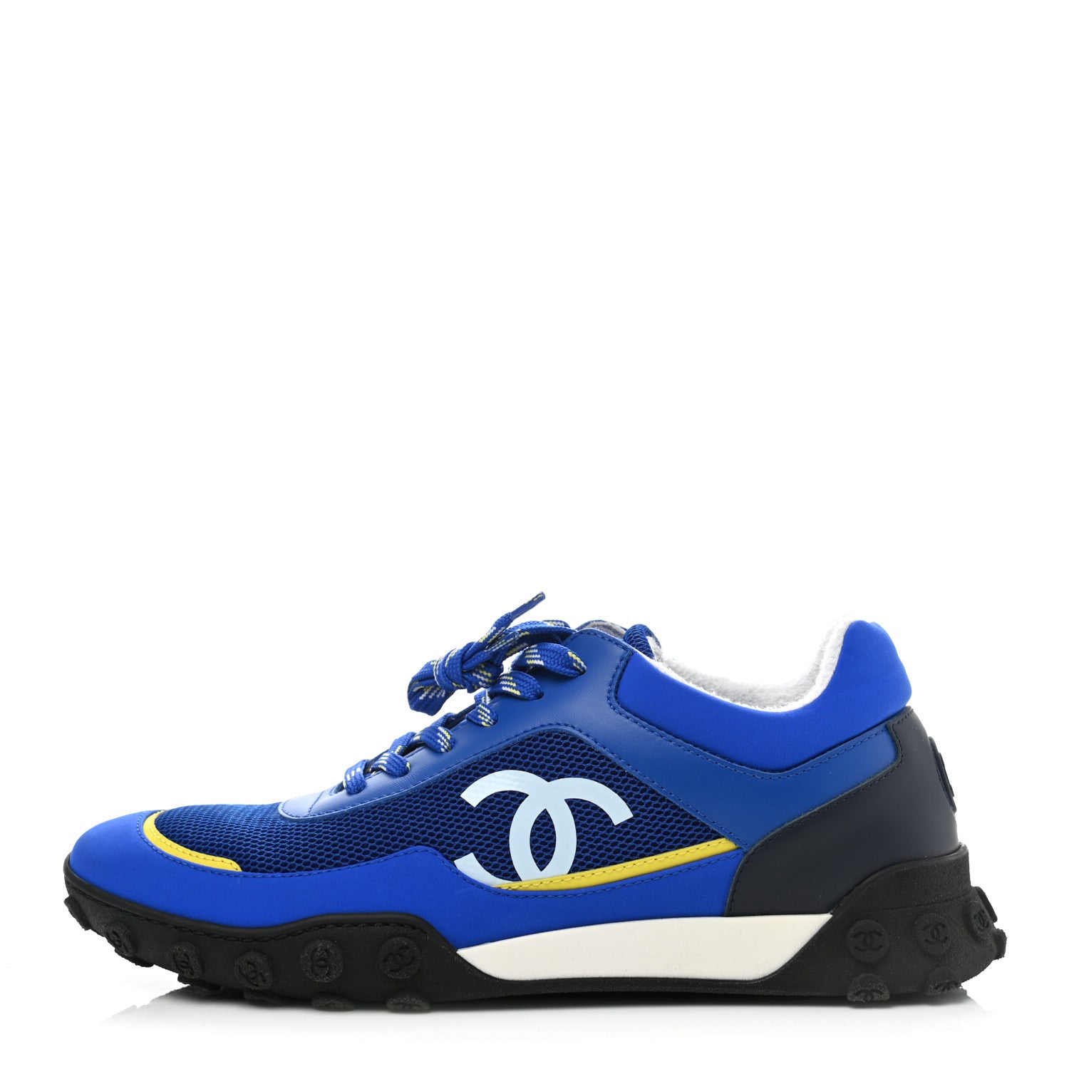 Chanel Calfskin Mesh Lycra Womens Logo Sneakers 40.5 Royal Blue 1 of 8
