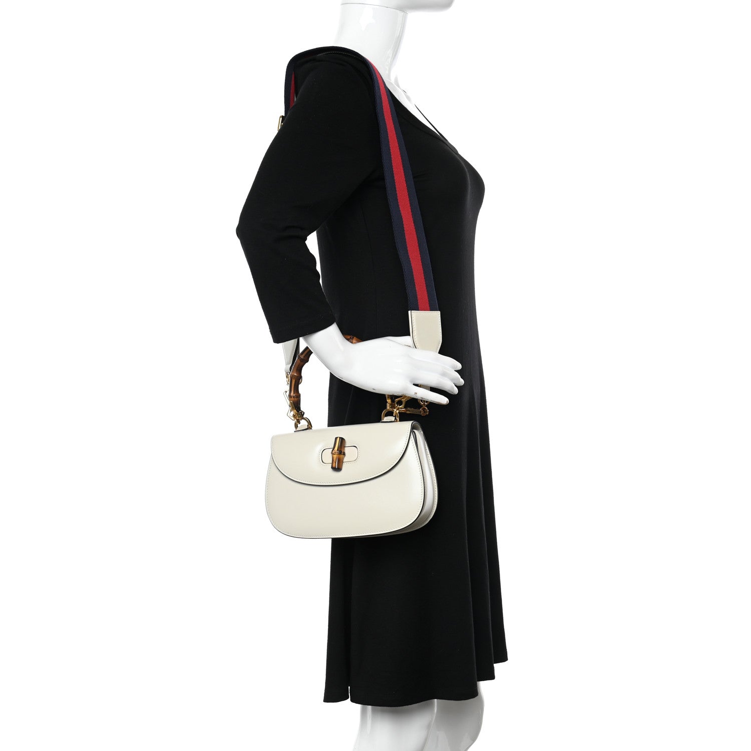 Gucci Boarded Dyana Lux Calfskin Web Small Bamboo 1947 Top Handle Bag Mystic White 2 of 12