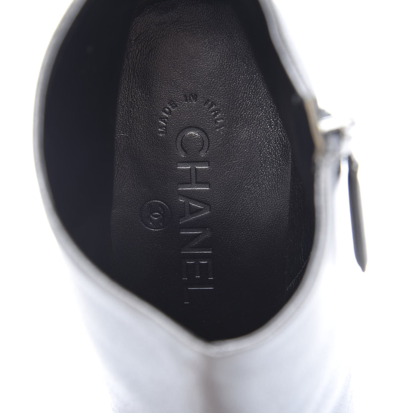 Lambskin Grosgrain Cap Toe CC Short Ankle Boots 39.5 Silver Black