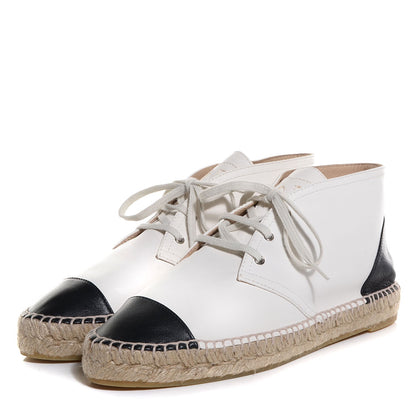 Chanel Lambskin Cap Toe Lace Up Espadrilles 38 White Black 3 of 9