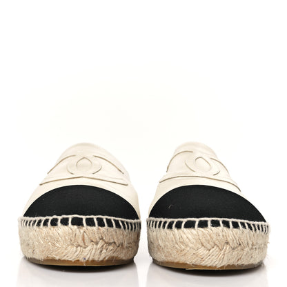 Chanel Metallic Calfskin Grosgrain CC Espadrilles 39 Ivory Black 2 of 8