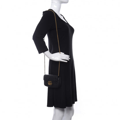 Gucci Calfskin Matelasse Super Mini GG Marmont Shoulder Bag Black 2 of 9