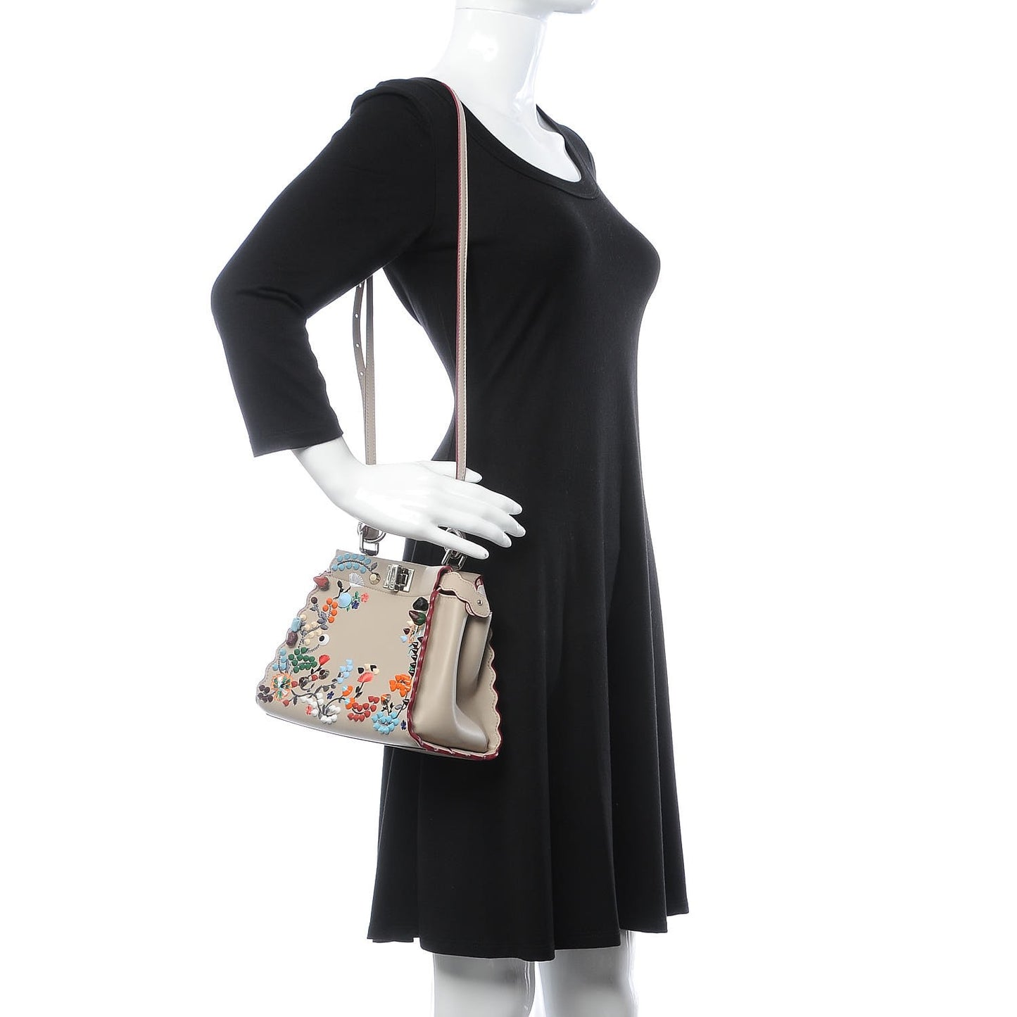 Nappa Embroidered Flower Scalloped Mini Peekaboo Iconic Satchel Grigio Polvere