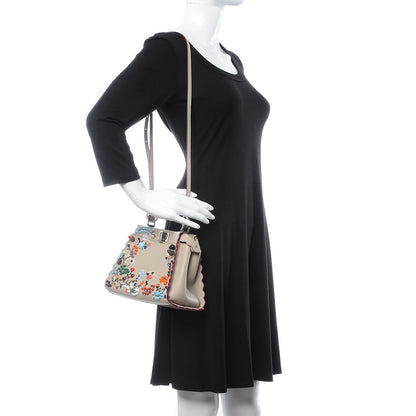 Fendi Nappa Embroidered Flower Scalloped Mini Peekaboo Iconic Satchel Grigio Polvere 2 of 12